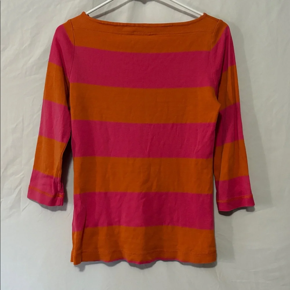 Tory Burch Wide Striped Pima Cotton Boatneck Top in Orange and Pink